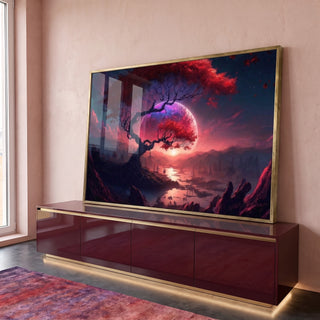 Quadro Decorativo Árvore da Vida em Planeta Vermelho - Único em ambiente decorado - quadros decorativos para sala