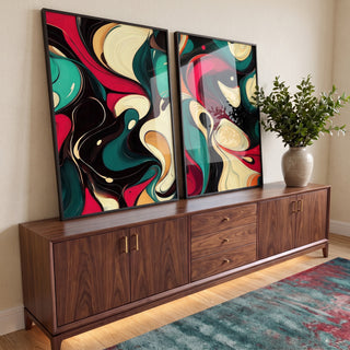 Quadro Decorativo Abstrato com Cores Vibrantes em ambiente decorado - quadros decorativos para sala