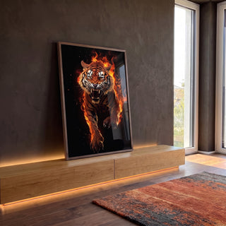 Quadro Decorativo A Fúria do Tigre - Arte Vibrante para Ambientes Eletrizantes em ambiente decorado - quadros decorativos para sala