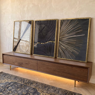 Quadro Decorativo Deslumbre Dourado Luxo e Sofisticação em ambiente decorado - quadros decorativos para sala