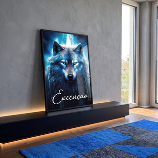 Quadro Decorativo Lobo Azul - Arte Moderna Com Estilo Sofisticado em ambiente decorado - quadros decorativos para sala