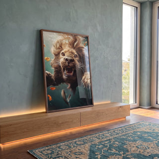 Quadro Decorativo Leão Submerso em ambiente decorado - quadros decorativos para sala