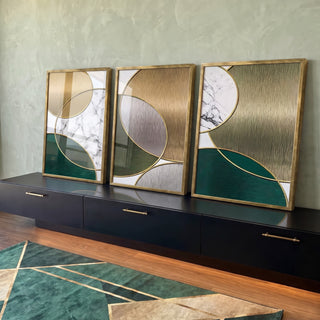 Quadro Decorativo Círculos Dourados - Luxo Cósmico em ambiente decorado - quadros decorativos para sala