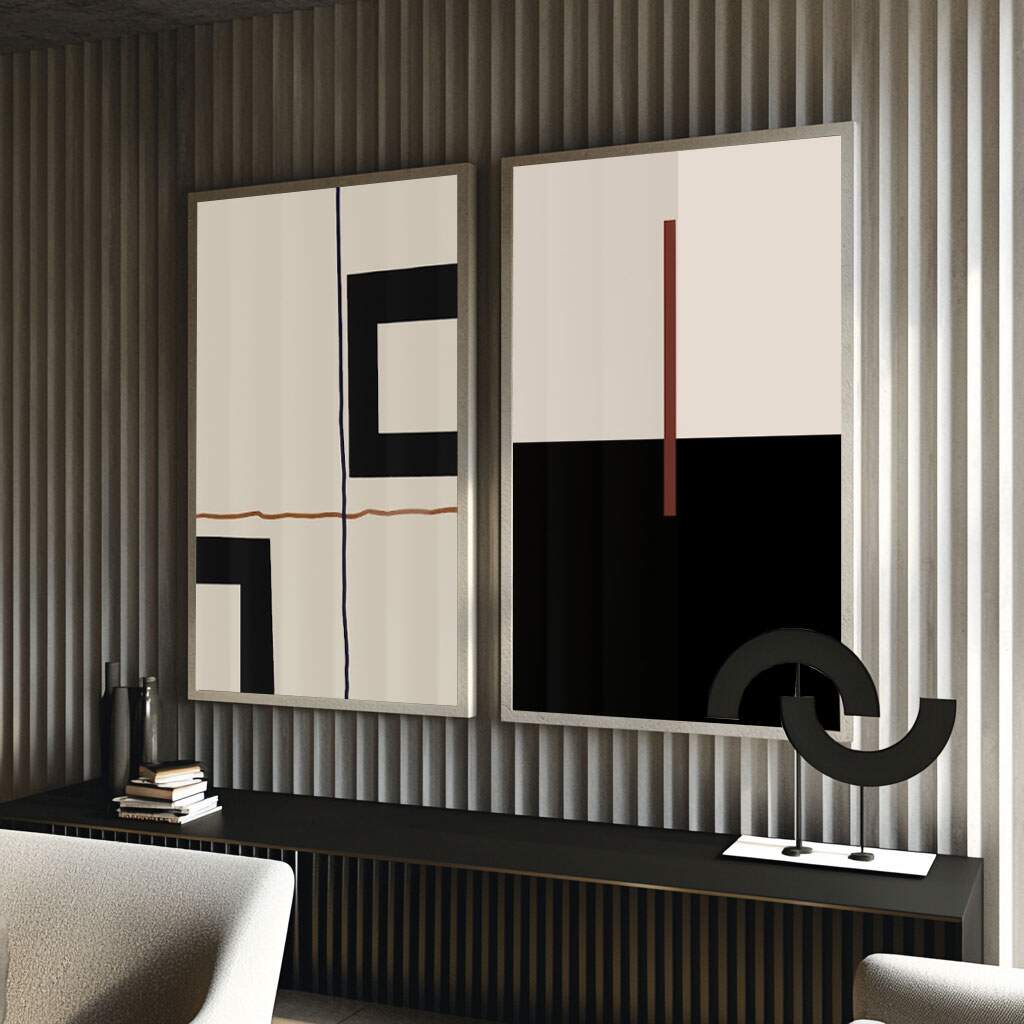 quadros decorativos geométricos para salas grandes em preto e branco