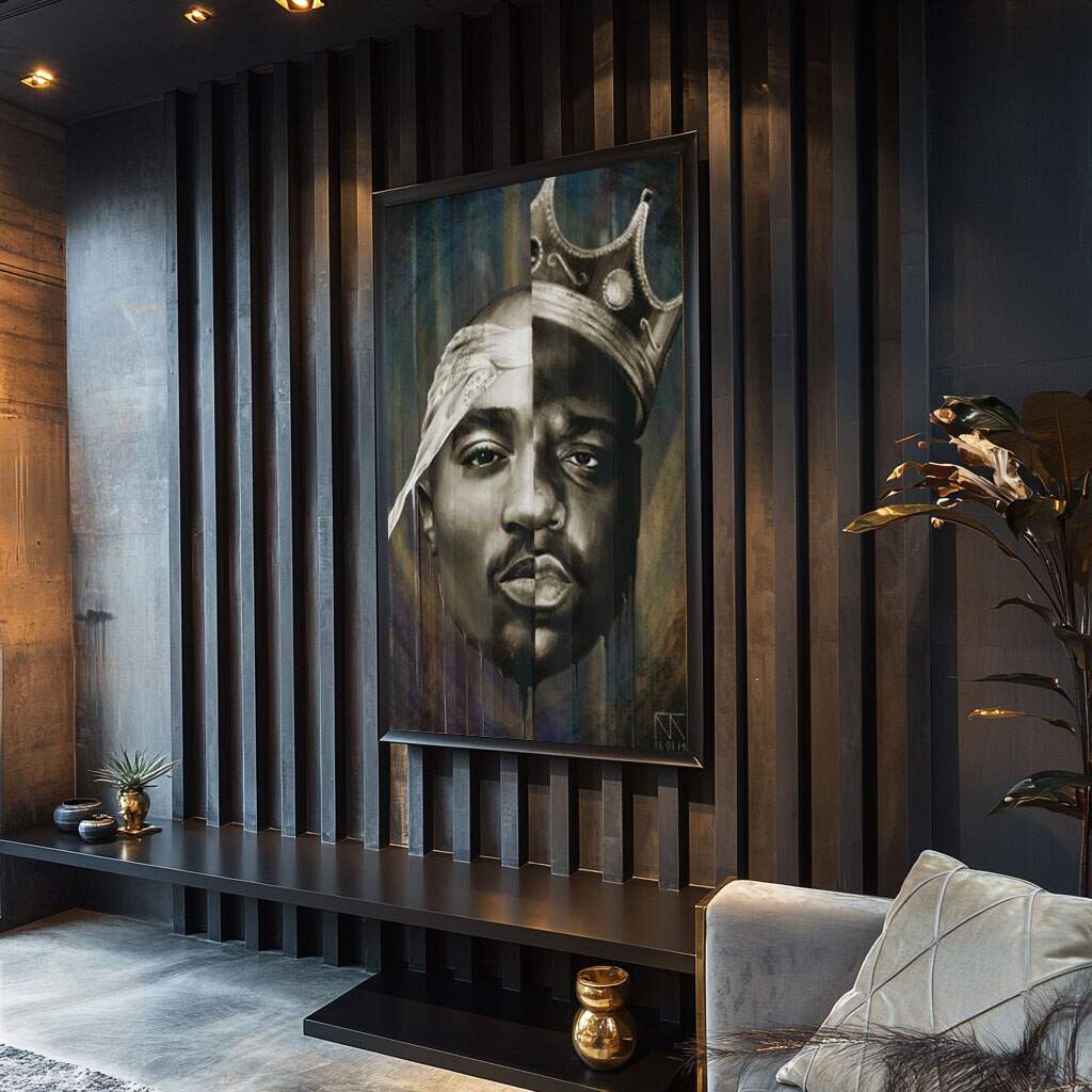 quadros decorativos de animais selvagens em sala moderna com moldura dourada