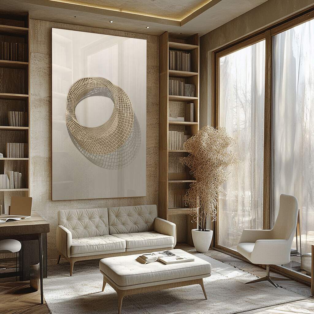 quadros decorativos para escritório moderno em moldura dourada e geometria minimalista