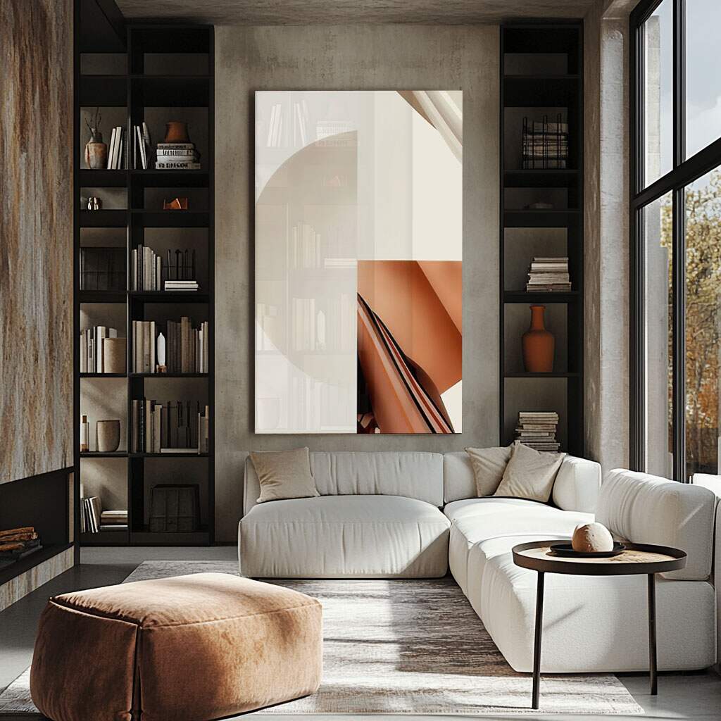 quadros decorativos para ambientes rústicos modernos em cores terrosas e composição geométrica
