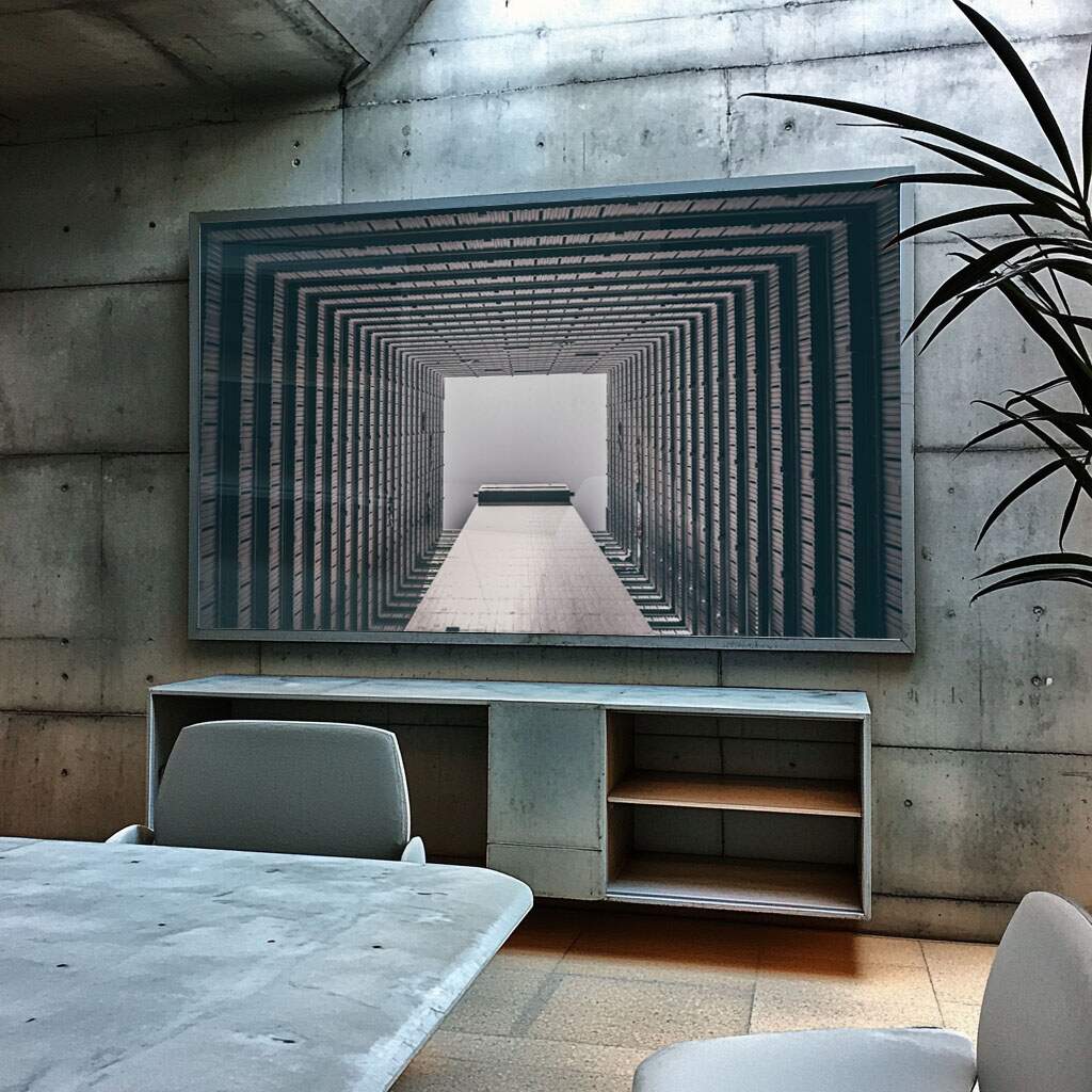 Quadro decorativo preto grandeza urbana em preto e branco com design de túnel geométrico