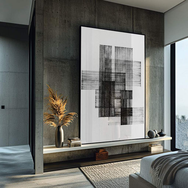quadros decorativos abstratos geométricos preto branco para quarto masculino jovem