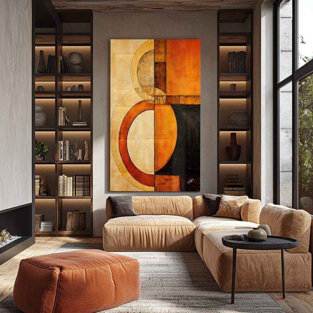 Como Decorar com Boho Chique Decoração - quadro abstrato geométrico laranja e preto