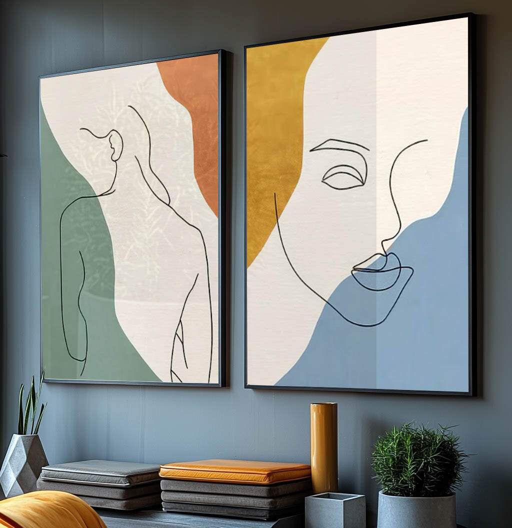 quadros decorativos azuis em canvas premium com moldura