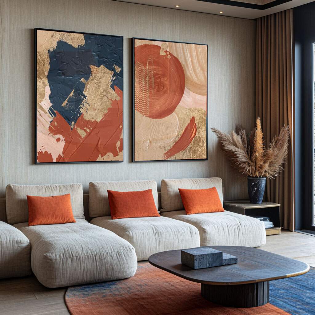 quadros decorativos abstratos para sala em tons vibrantes geométricos