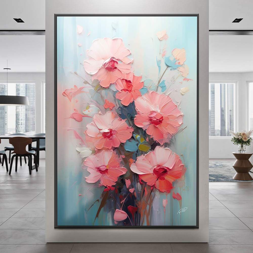 Quadro para quarto infantil com design abstrato floral em tons suaves de primavera