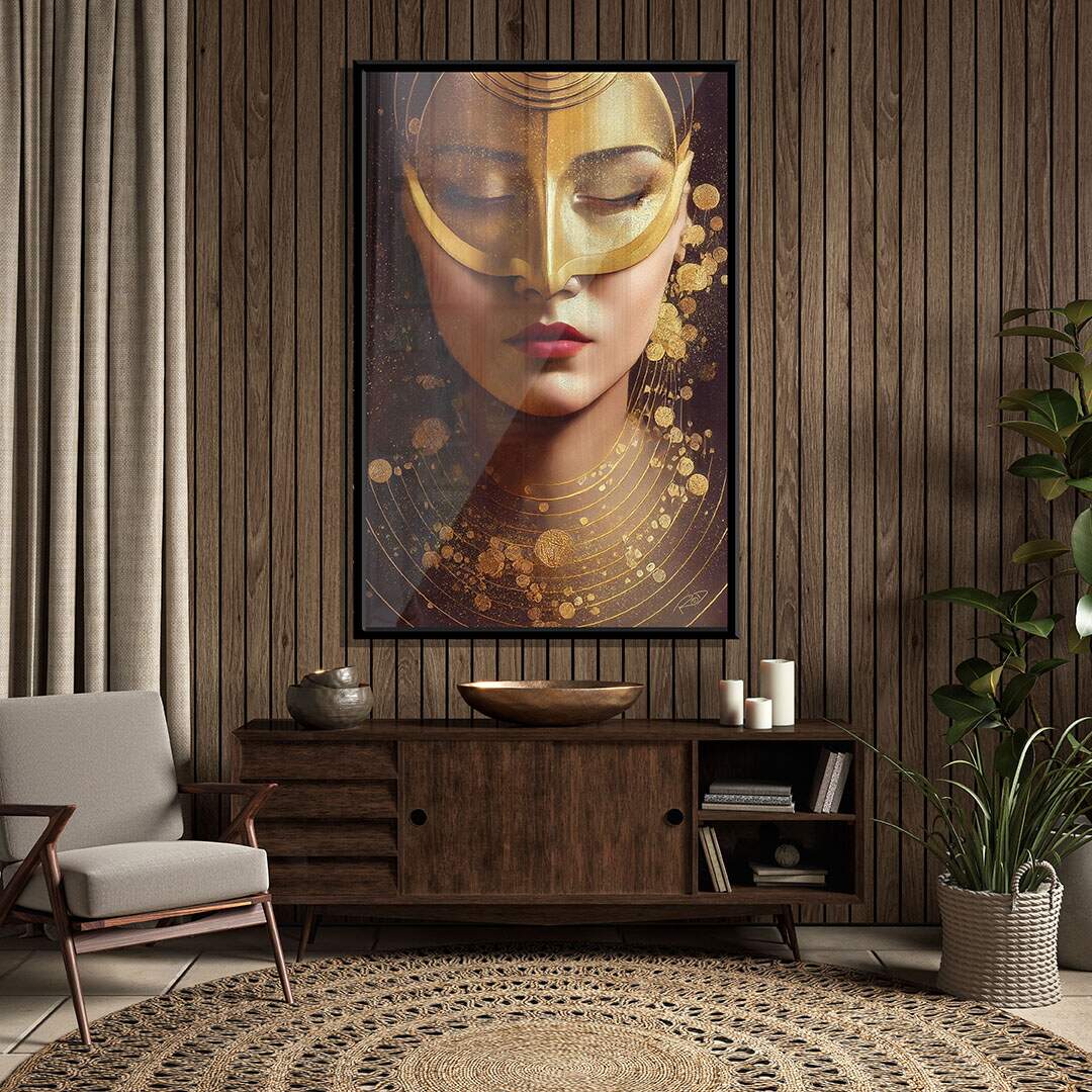 Rose gold decoração em quadro feminino Golden Face com tons dourados sofisticados