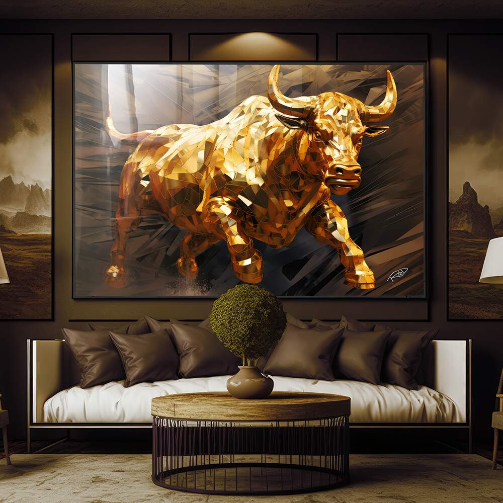 Wall Street Quadros Touro Dourado elegância geométrica premium decoração