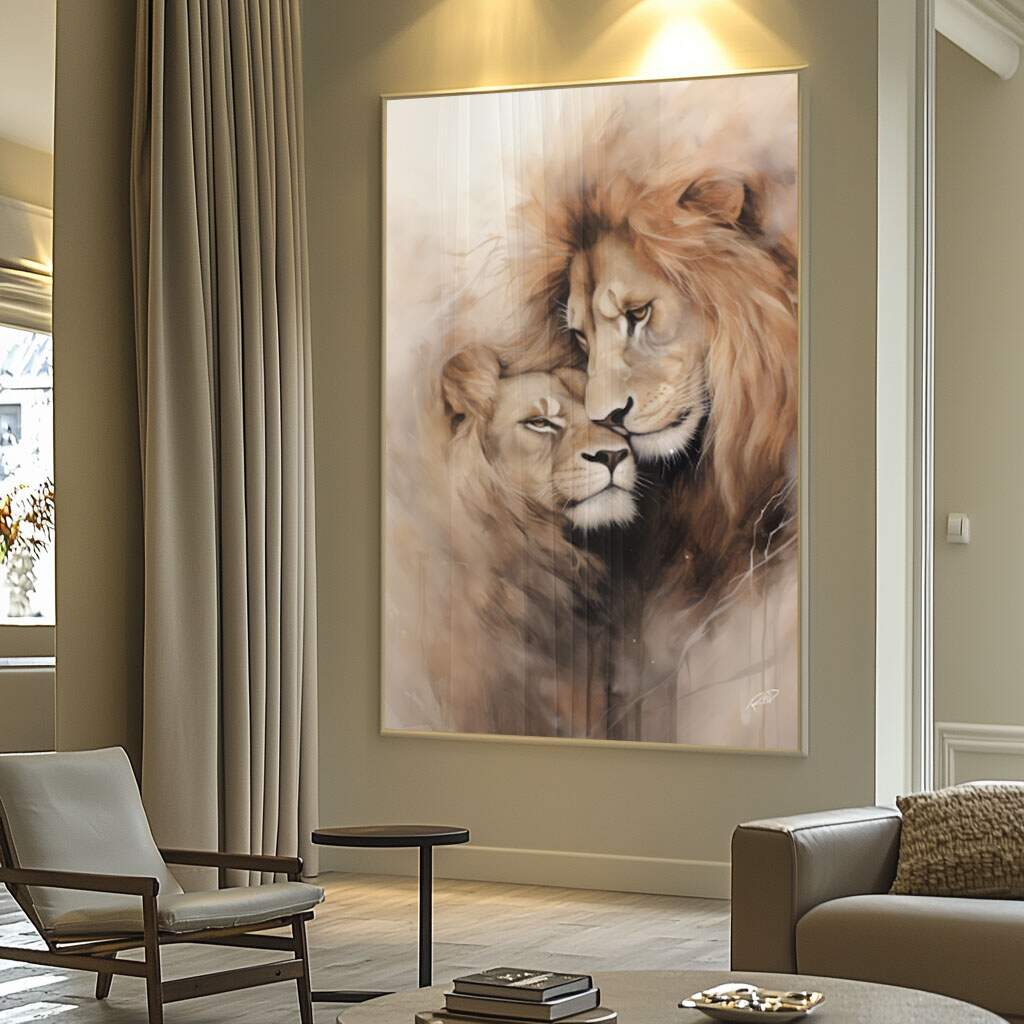 Fórmulas para Quadros para Decorar Sala: composição visual com quadro grande em parede de sala de estar