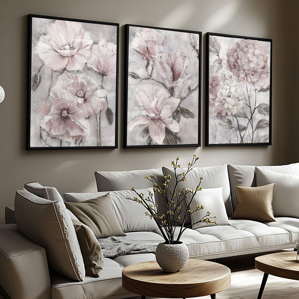 Quarto de bebê pequeno decorado com quadro Magnólias Pastéis em tons suaves