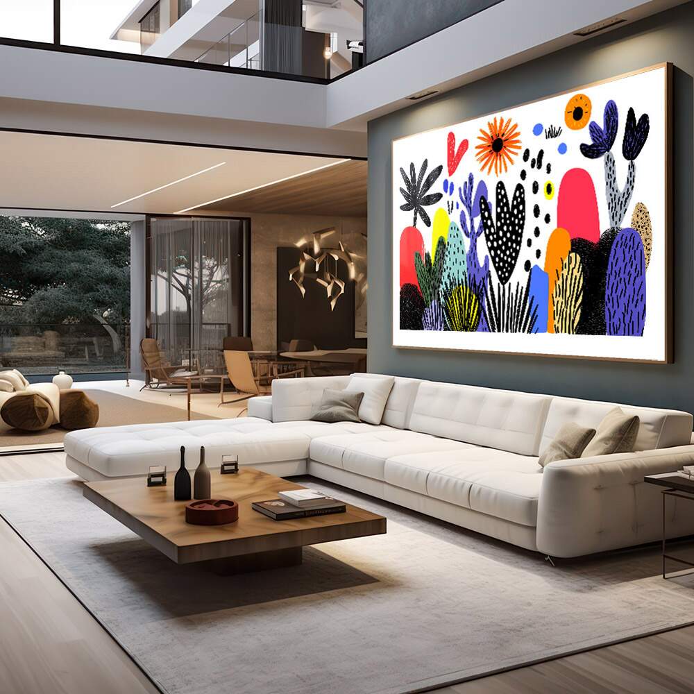 Quadro Flores decorativo em cores vibrantes alegria floral com cactos abstratos