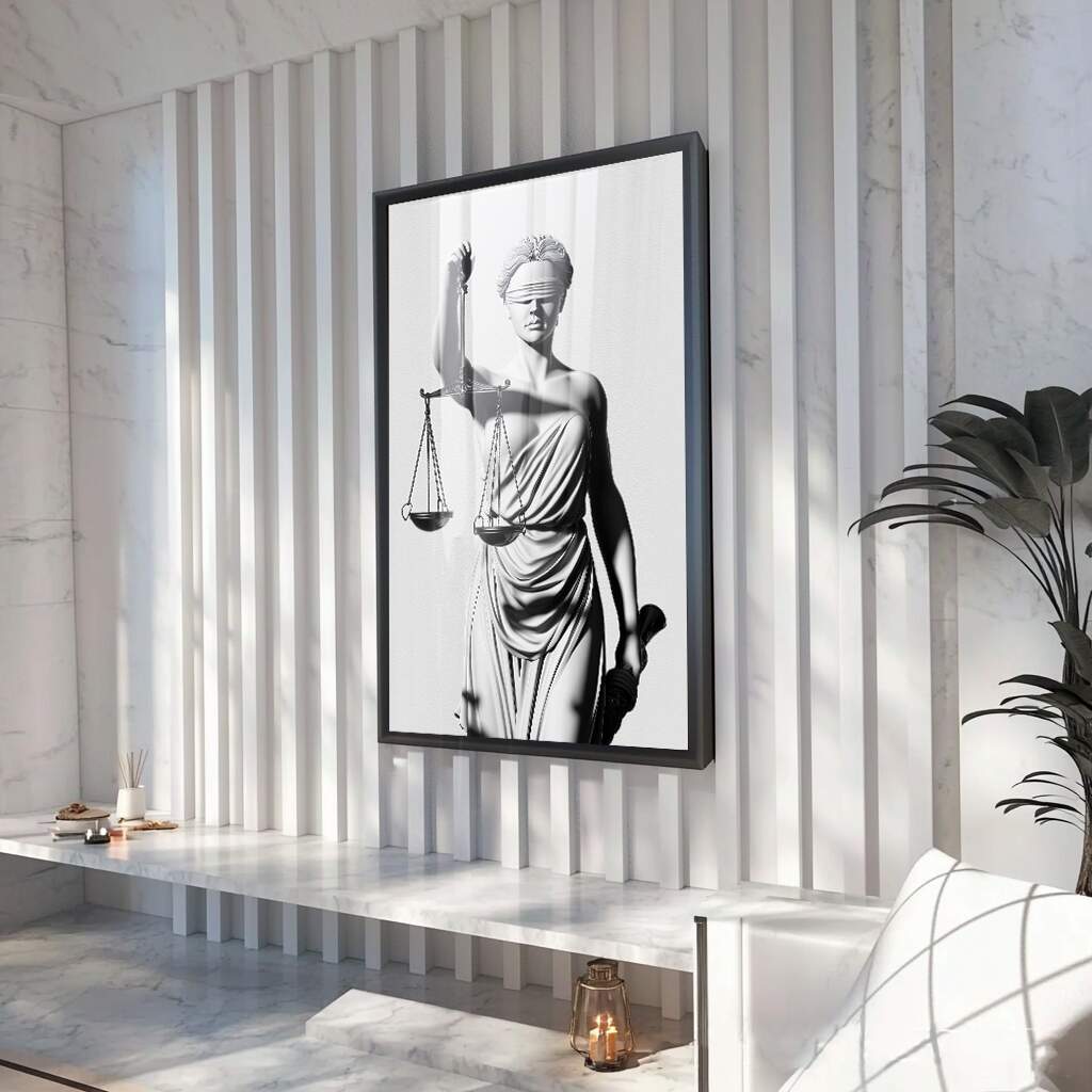 Como decorar com quadro Buda grande - Composição minimalista preto e branco em parede neutra