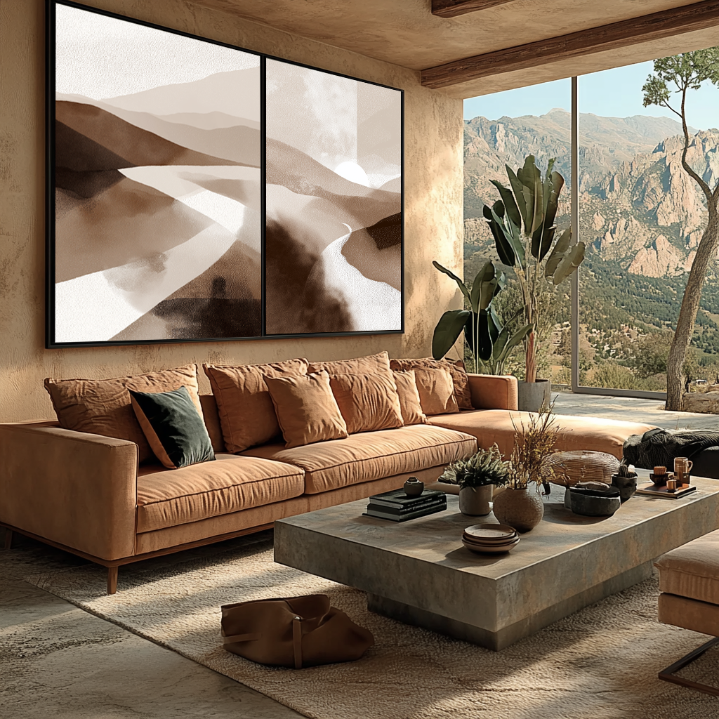 quadros decorativos para composição abstrata em tons bege e cinza
