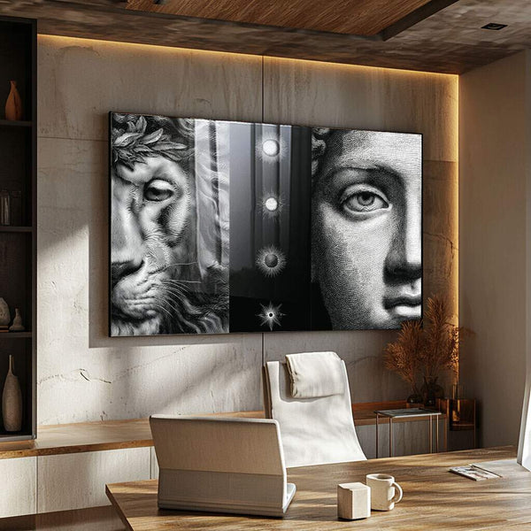 quadro decorativo raposa em preto e branco com contraste forte