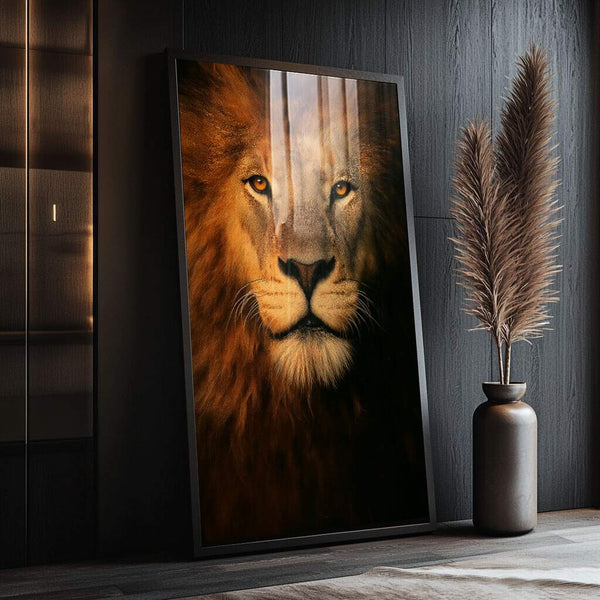 quadros decorativos leão de judá dourado majestoso para sala