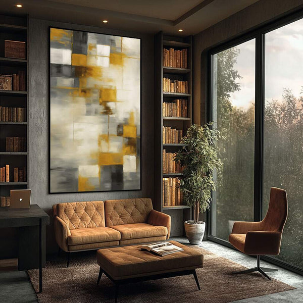 quadros decorativos abstratos em parede clara composição mosaico cores neutras
