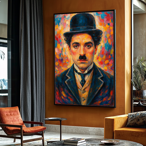 quadros decorativos para quarto masculino com retrato estilizado em cores vibrantes