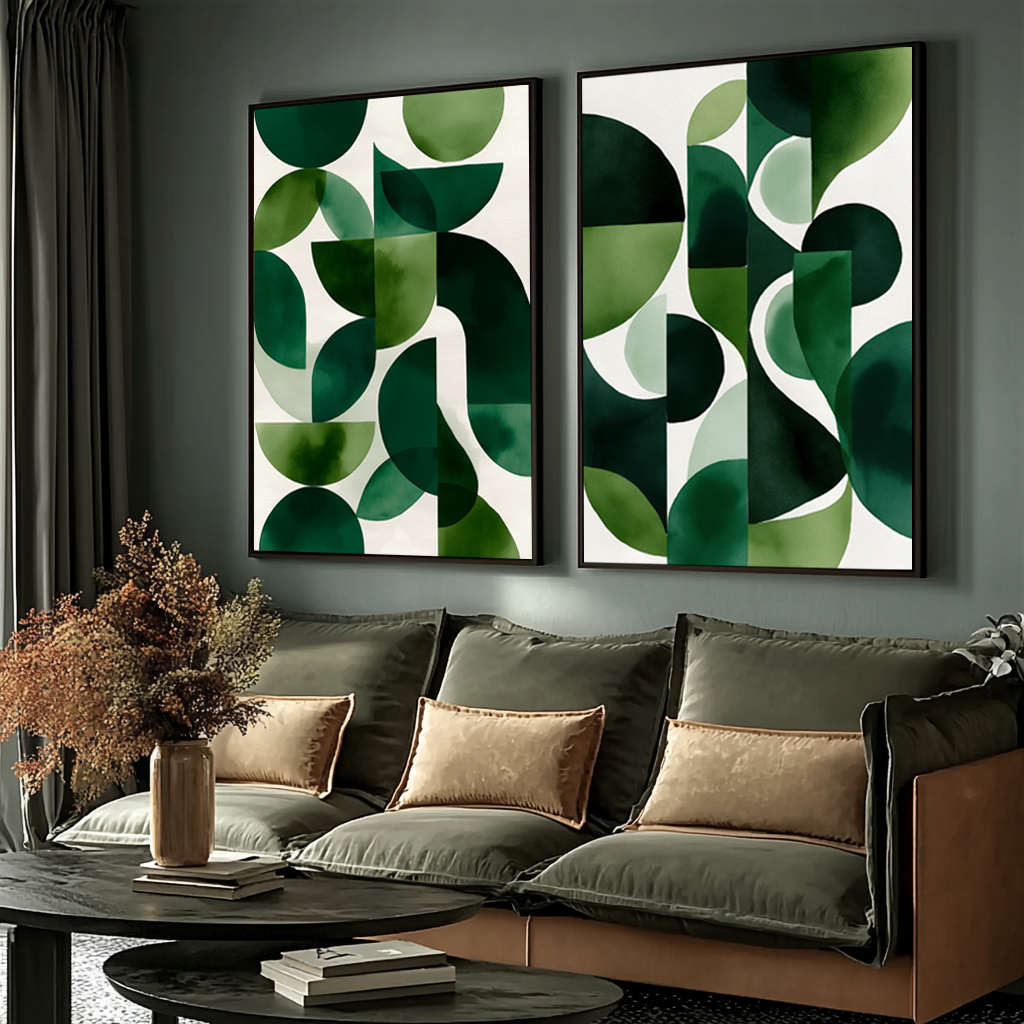 quadros decorativos para decoracao de cozinha em geometria verde