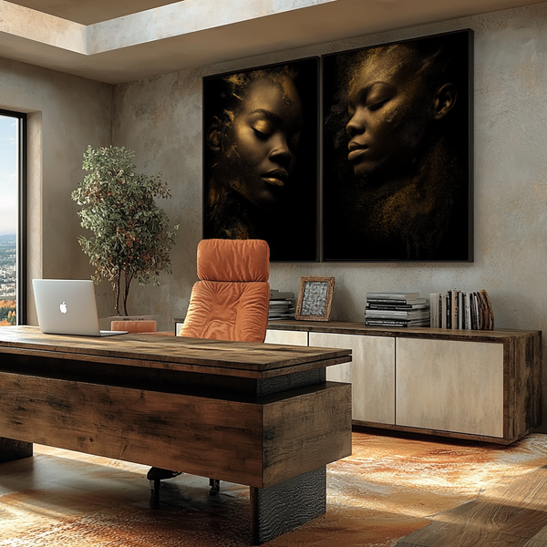 quadros decorativos para cozinha pequena em estilo dourado e minimalista