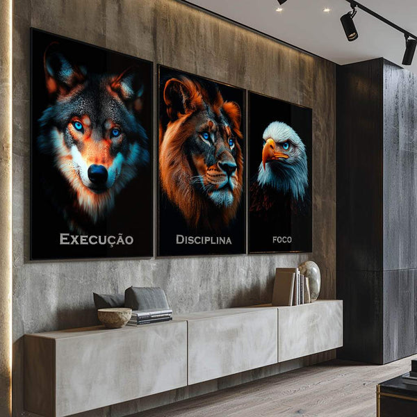Quadro do leão de Judá decorativo trio inspirador com força e liderança