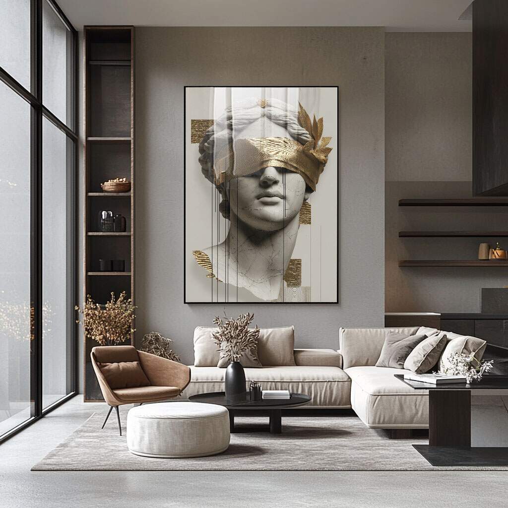 quadro decorativo buda em mármore dourado com moldura premium