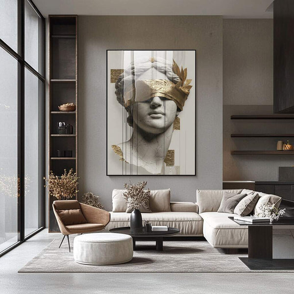quadro decorativo buda em mármore dourado com moldura premium