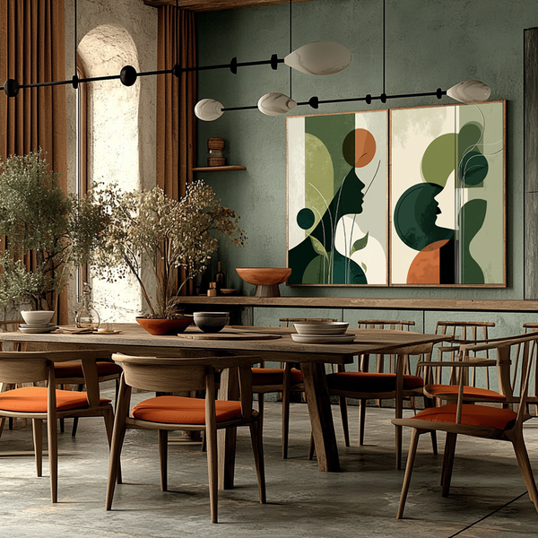 quadros decorativos para quarto casal em estilo moderno com silhuetas femininas em cores vibrantes