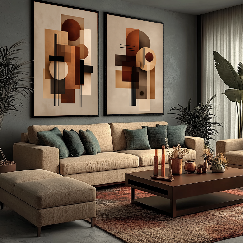 quadros decorativos abstratos para sala de estar em tela canvas com moldura