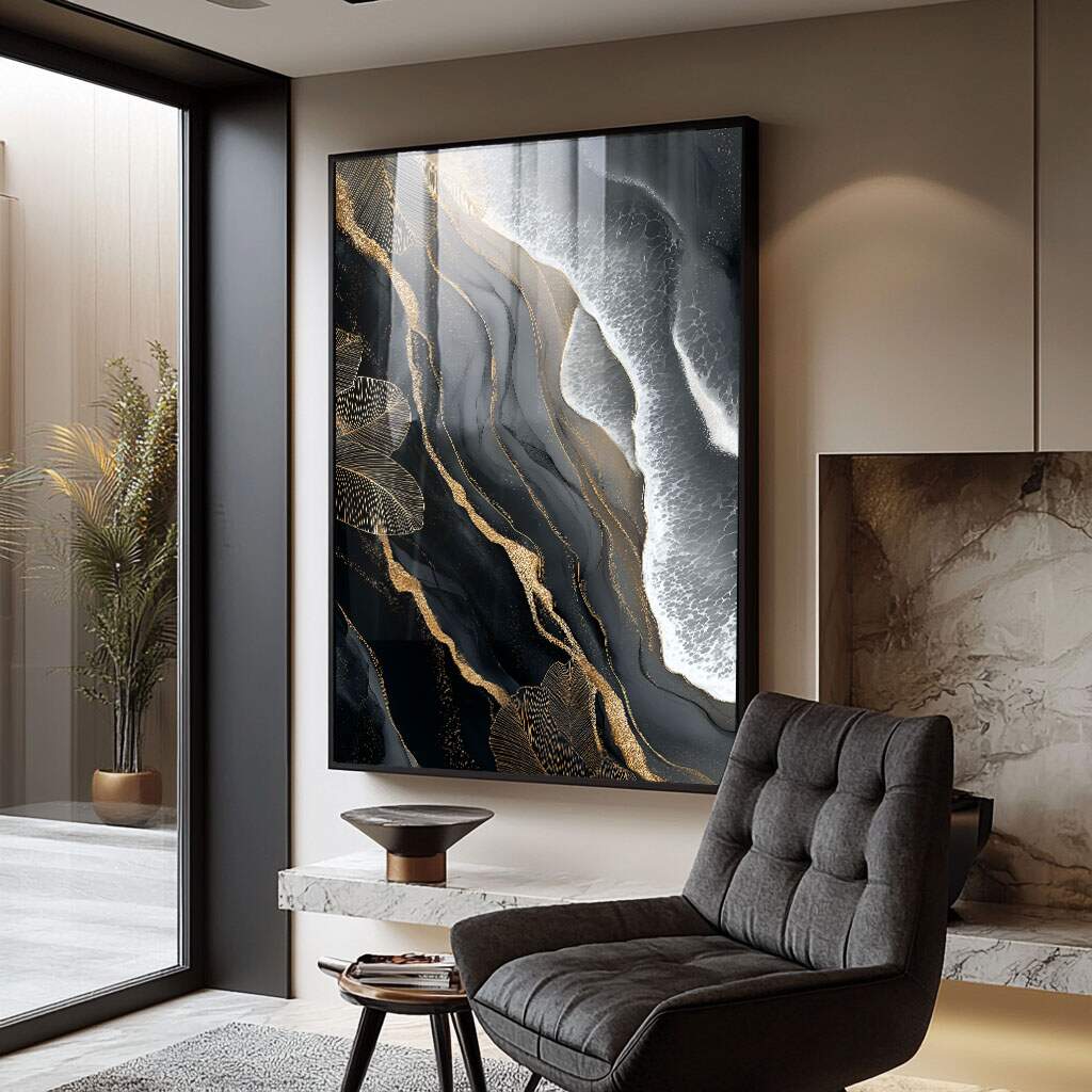 quadros decorativos para sala de estar em preto e dourado