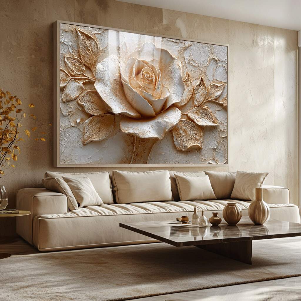 quadro decorativo flores para sala com moldura dourada elegante