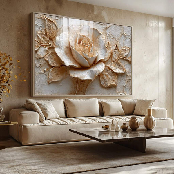 quadro decorativo flores para sala com moldura dourada elegante