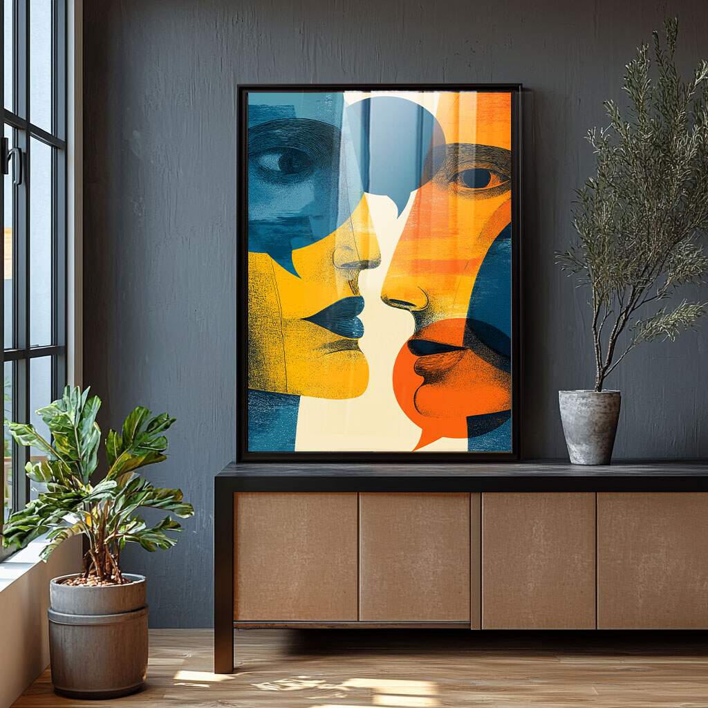 quadros decorativos abstratos em tons vibrantes para quarto de casal moderno