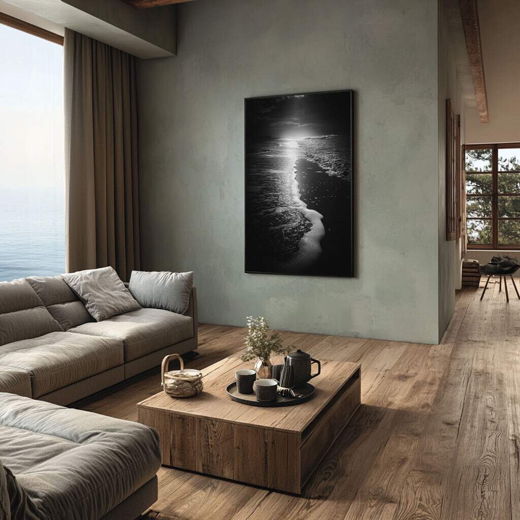 quadro decorativo paisagem lunar preto e branco moderno minimalista