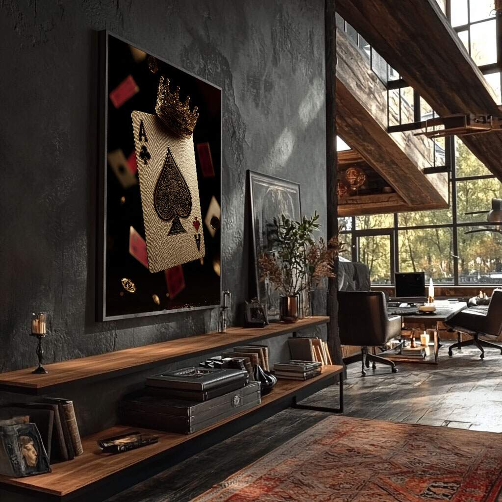 quadro decorativo com moldura dourada em parede