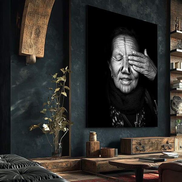 quadro decorativo folha costela de adão estilizado em preto e branco
