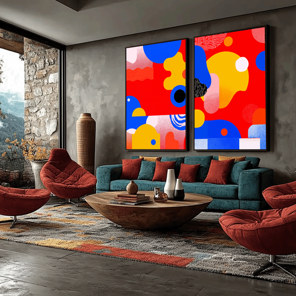 quadros decorativos para escritório em formas geométricas coloridas vibrantes