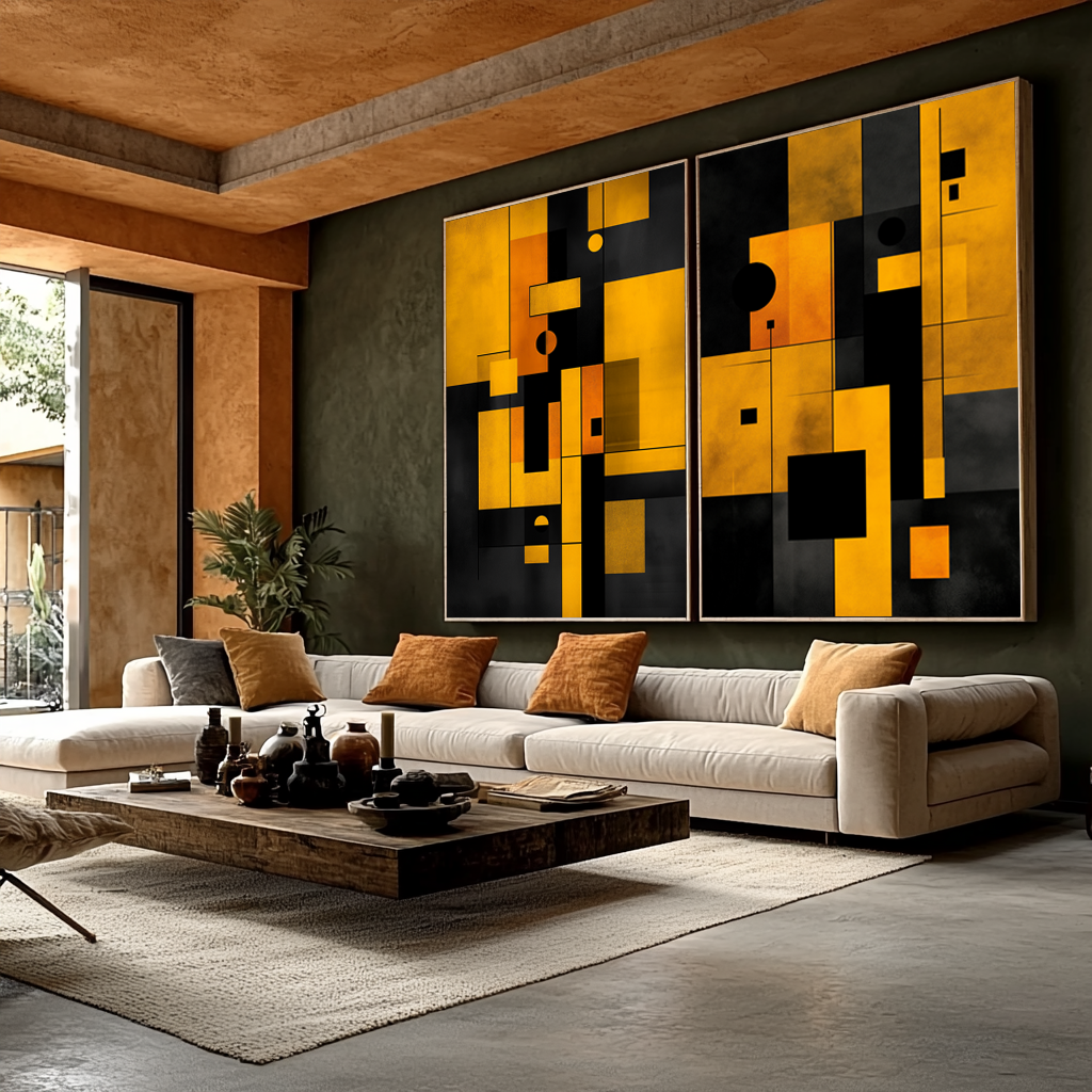 quadro touro de wall street decorativo em tons geométricos