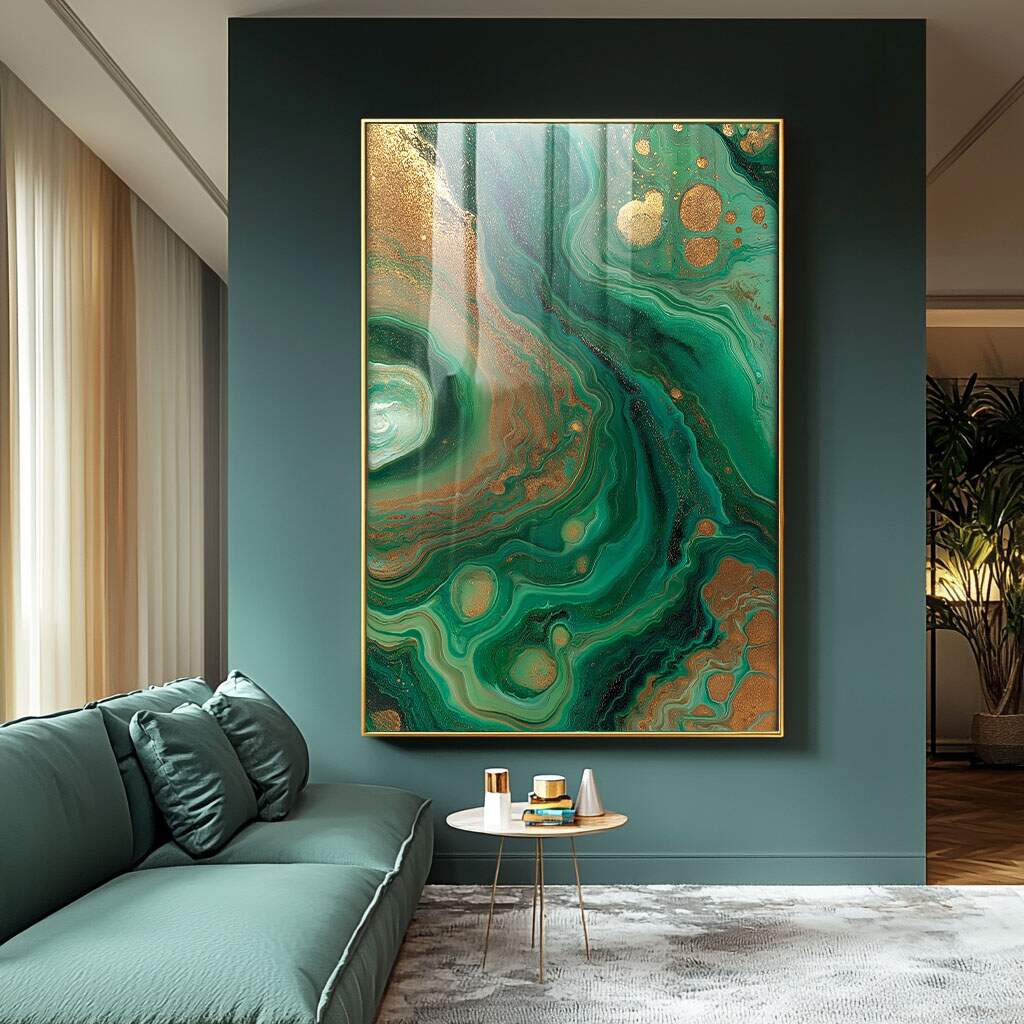 quadros decorativos emoldurados em moldura dourada e verde para decoração de interiores