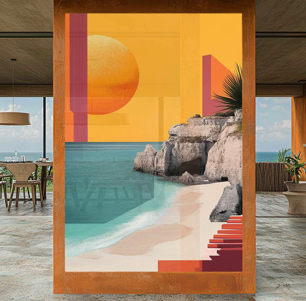 Quadro decorativo minimalista para escritório moderno com composição geométrica e paleta neutra
