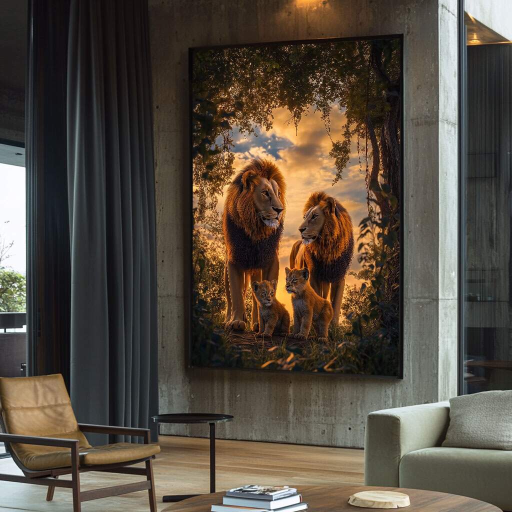 quadros decorativos para familia com leoes representando vinculos e amor