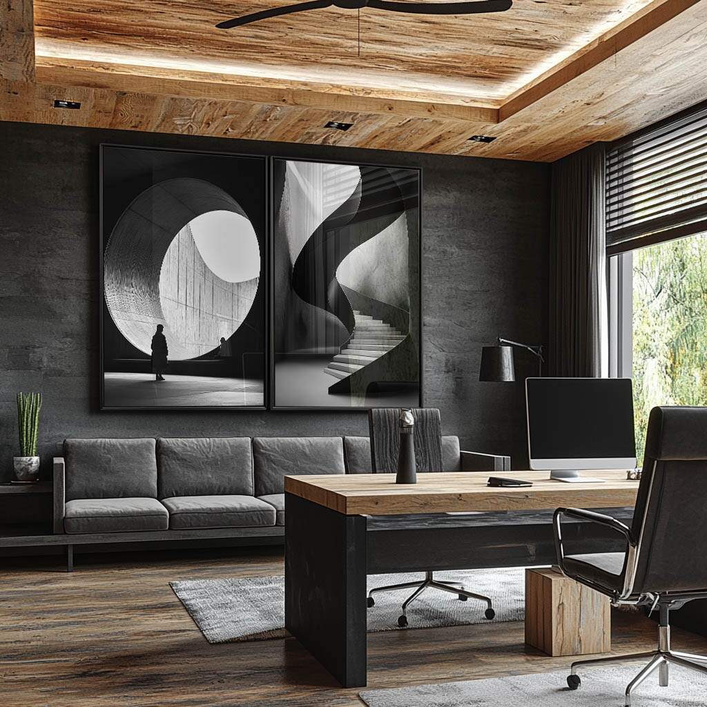 Quadros para escada em composição arquitetônica minimalista e profissional
