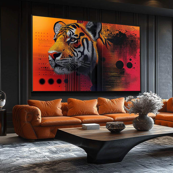 Telas abstratas modernas quadro decorativo tigre arte digital abstrata laranja vermelho geométrico