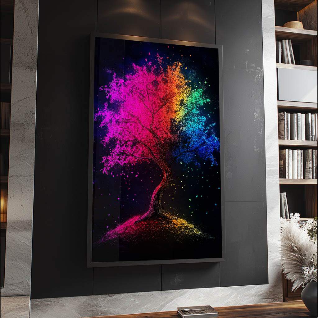 Quadros coloridos para quarto árvore da vida neon decoração premium